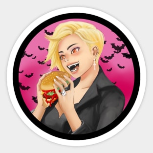 Cute Vampire Girl eating hamburger Sticker